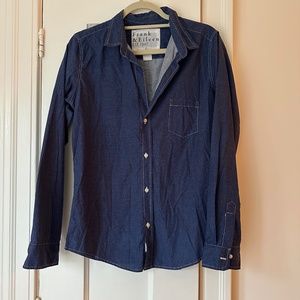 Frank & Eileen 100% Linen Button-Down Shirt Womens Large Navy Blue